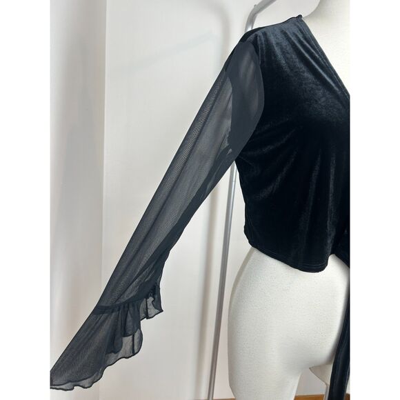 Vintage Y2K My Michelle Velvet Cropped Shrug Sheer Sleeve Black L Whimsigoth - Picture 4 of 5